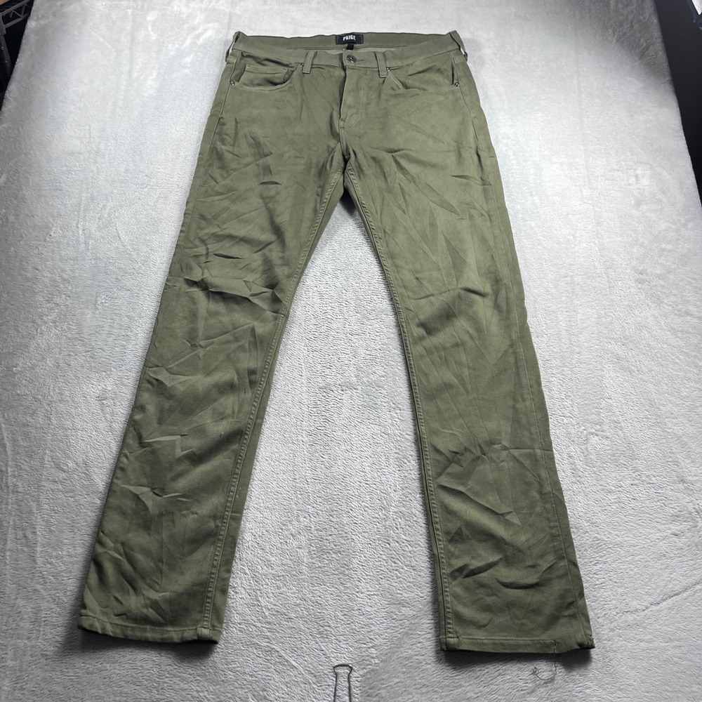 PAIGE Federal Slim Straight Leg Pants Mens 32 Olive Green Cotton Blend Stretch